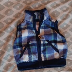 Carter's Newborn Baby Boy Navy and White Plaid Fleece Vest Blue White Zipper